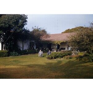 Kodak Slide 1950s Red Border Kodachrome Elderly Couple Outside Their Home